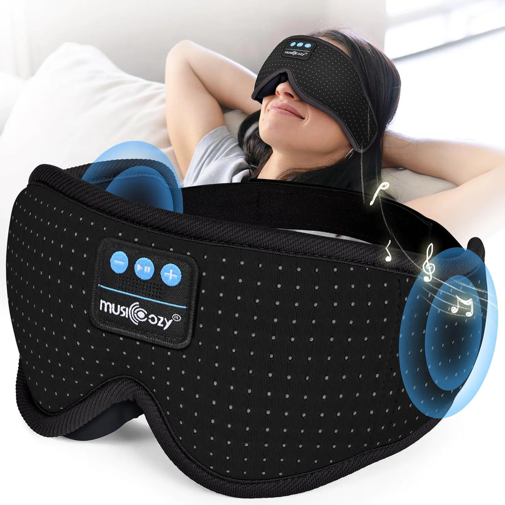 MUSICOZY Bluetooth Sleep Mask | Wireless Sleep Headphones with HD Sound & Light Blockout