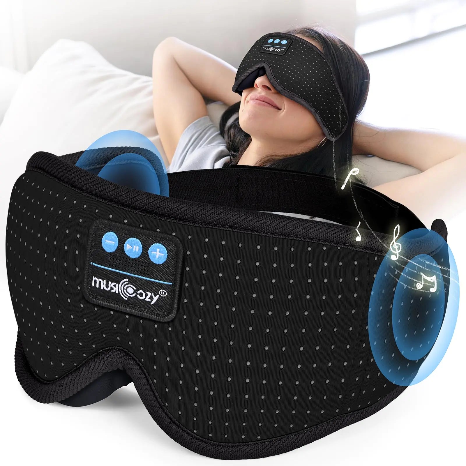 MUSICOZY Bluetooth Sleep Mask | Wireless Sleep Headphones with HD Sound & Light Blockout
